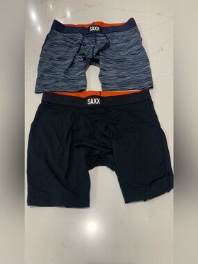 SAXX Men’s Performance Boxer Briefs - Navy Stripe & Black (2-Pack) Size S